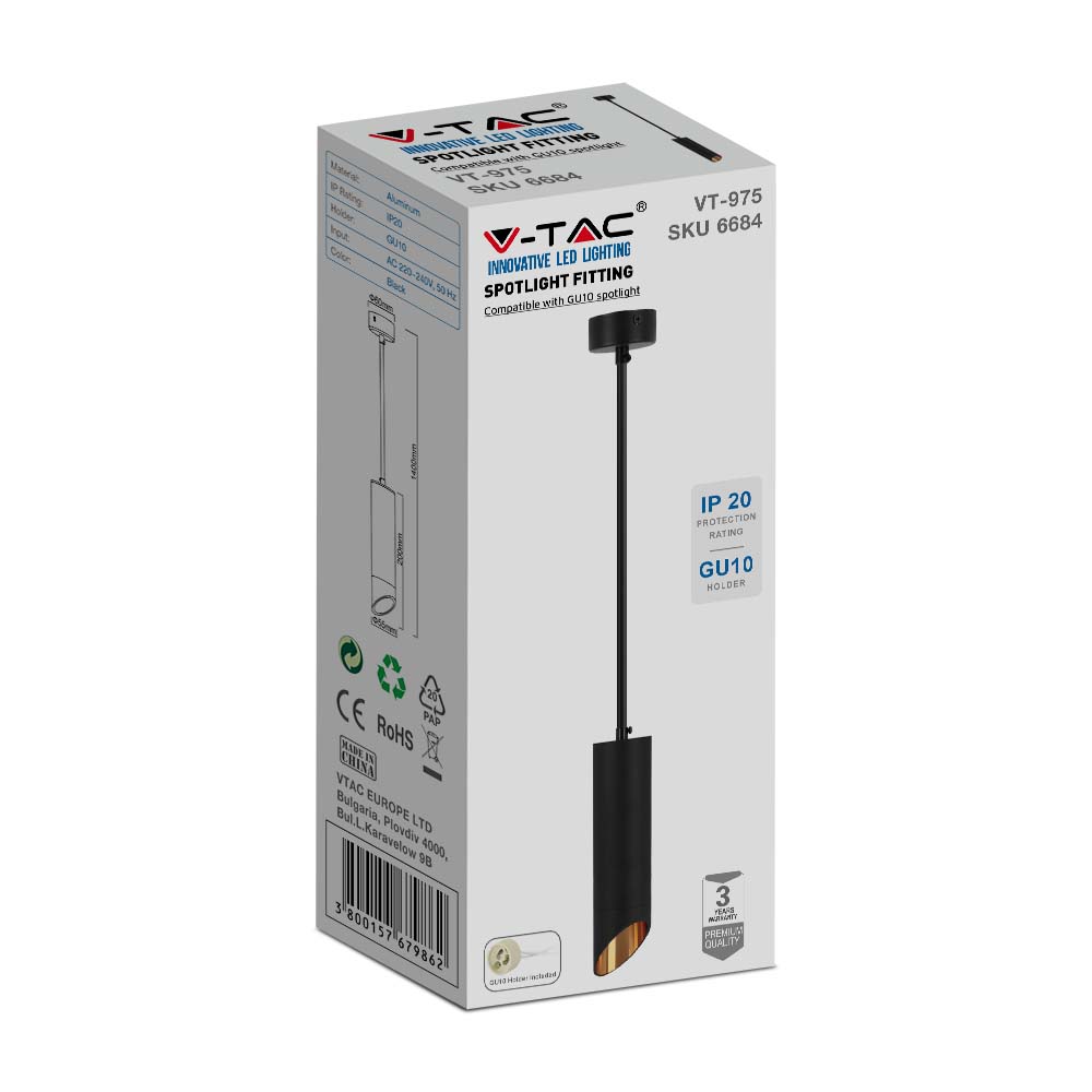 Lampa wisząca / Trzonek:GU10 / Okrągła / Czarna