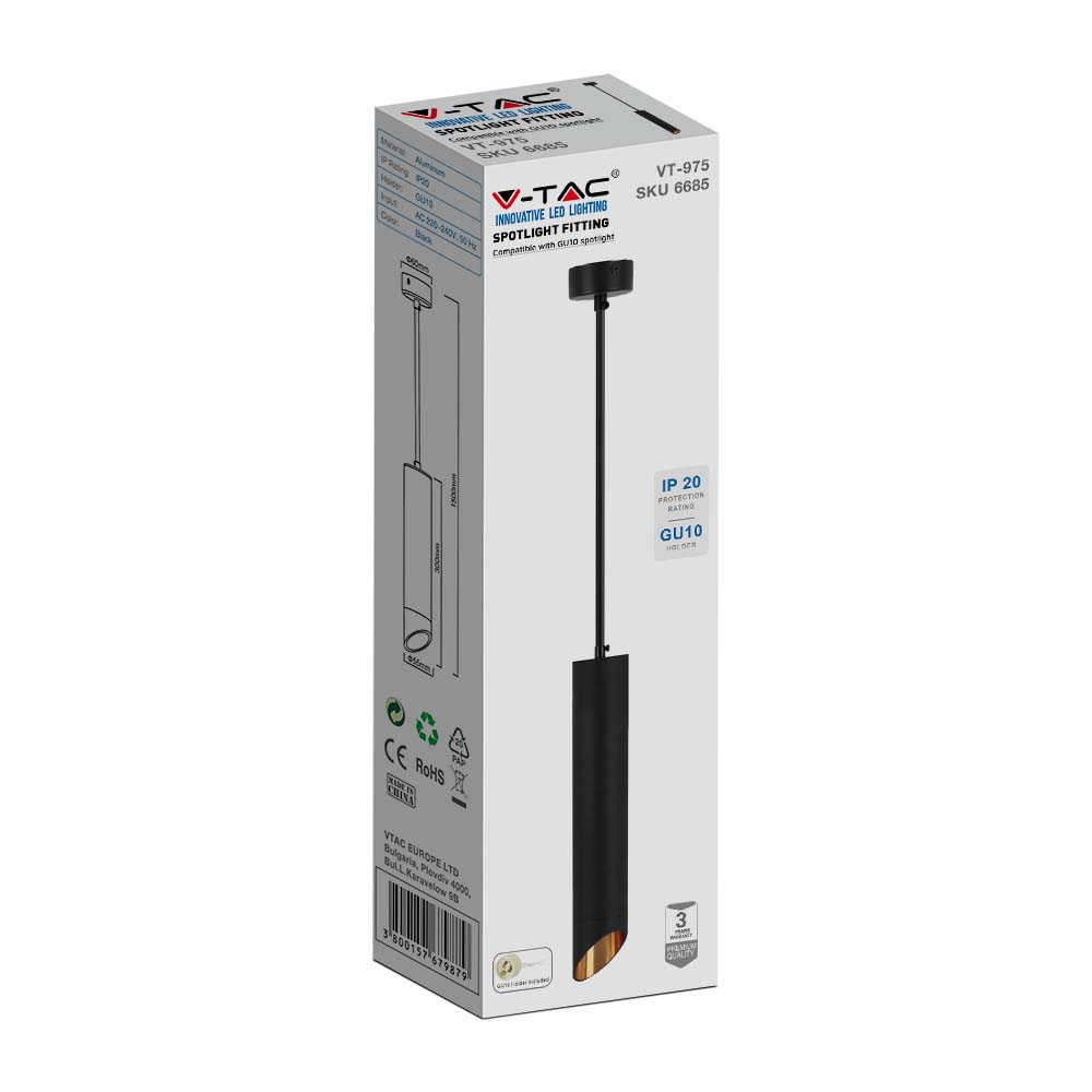 Lampa wisząca / Trzonek:GU10 / Okrągła / Czarna