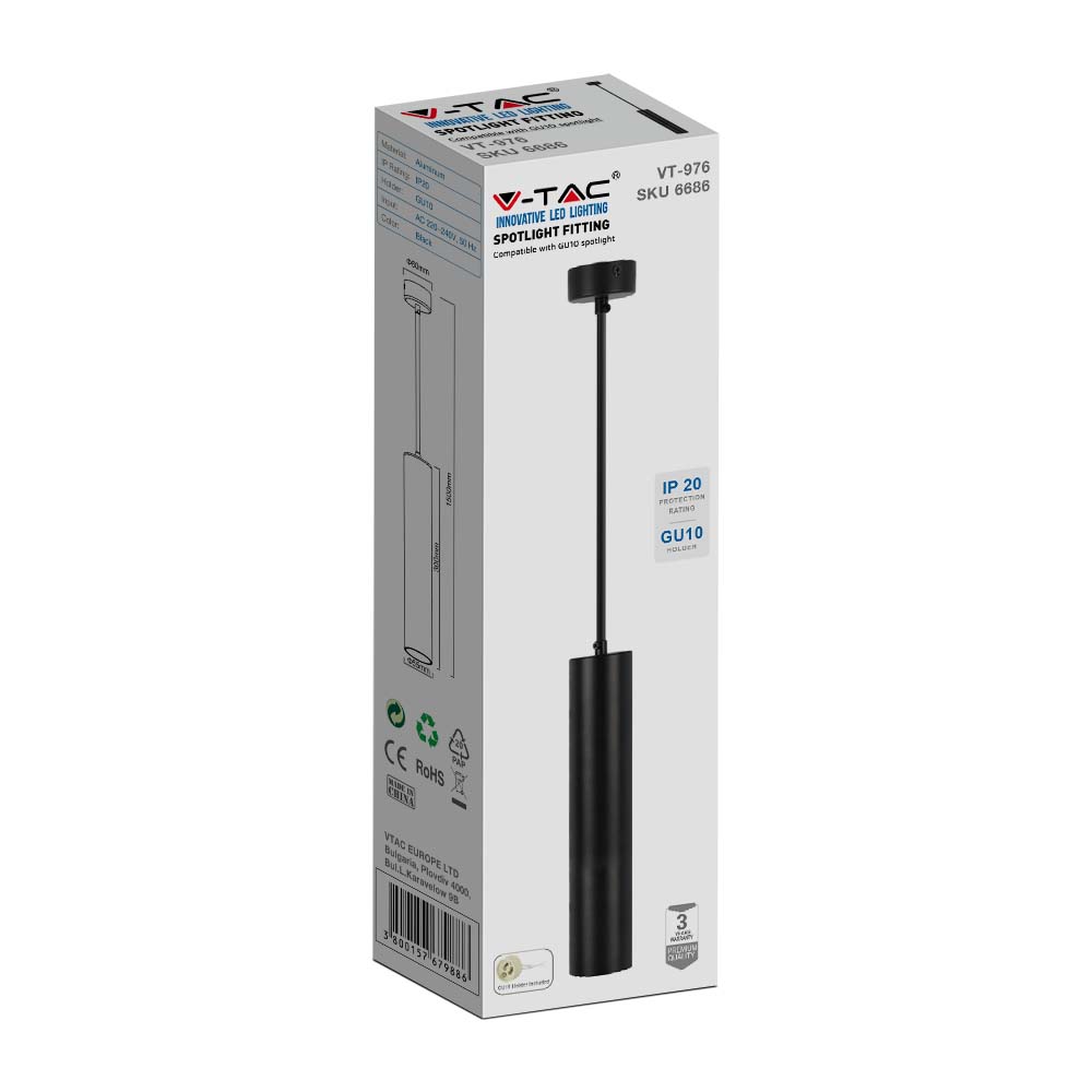 Lampa wisząca / Trzonek:GU10 / Okrągła / Czarna