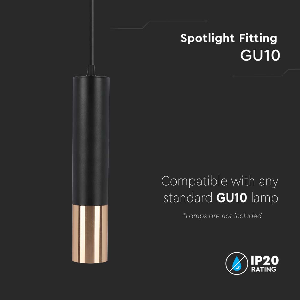 Lampa wisząca / Trzonek:GU10 / Okrągła / Czarna / Złota