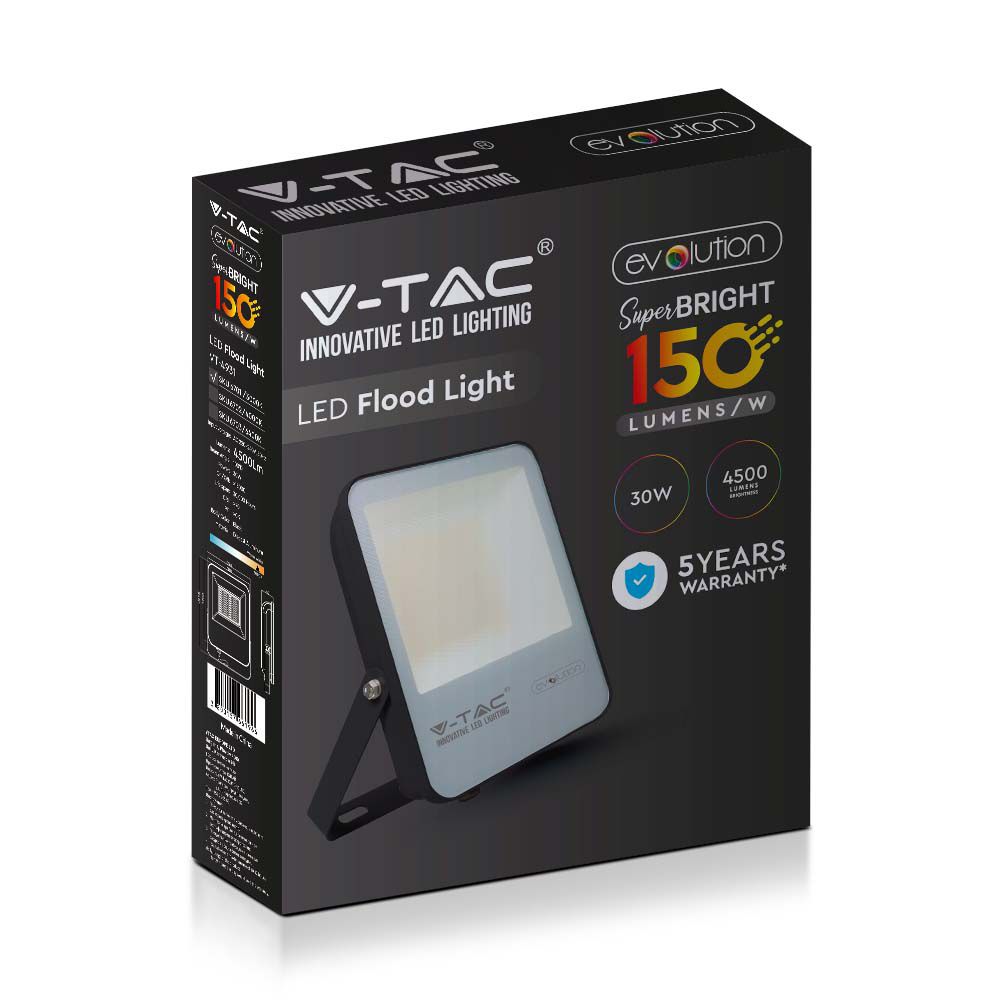 30W Naświetlacz LED SMD / Barwa:3000K / Obudowa: Czarna / Skuteczność 150lm/W