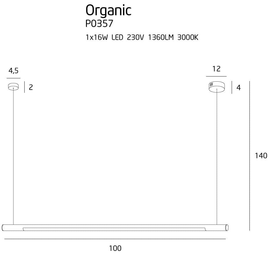 Maxlight Lampa wisząca Organic Horizon 100cm - Stal nierdzewna + akryl - Biały P0357