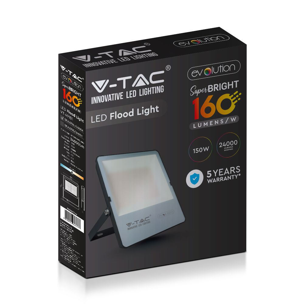 150W Naświetlacz LED SMD / Barwa:6400K / Obudowa: Czarna / Skuteczność 160lm/W