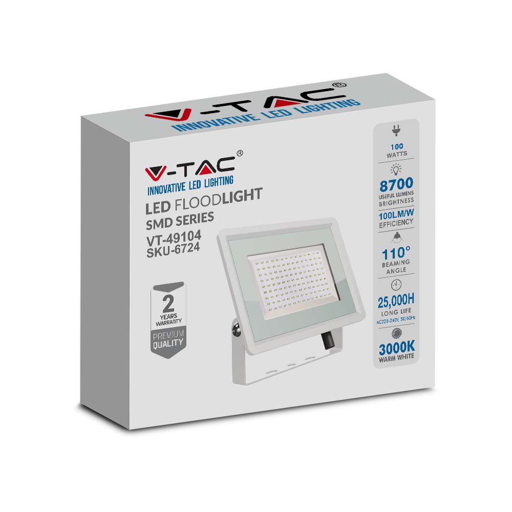 100W Naświetlacz LED / Seria: F-Class / Barwa:3000K / Obudowa: Biała