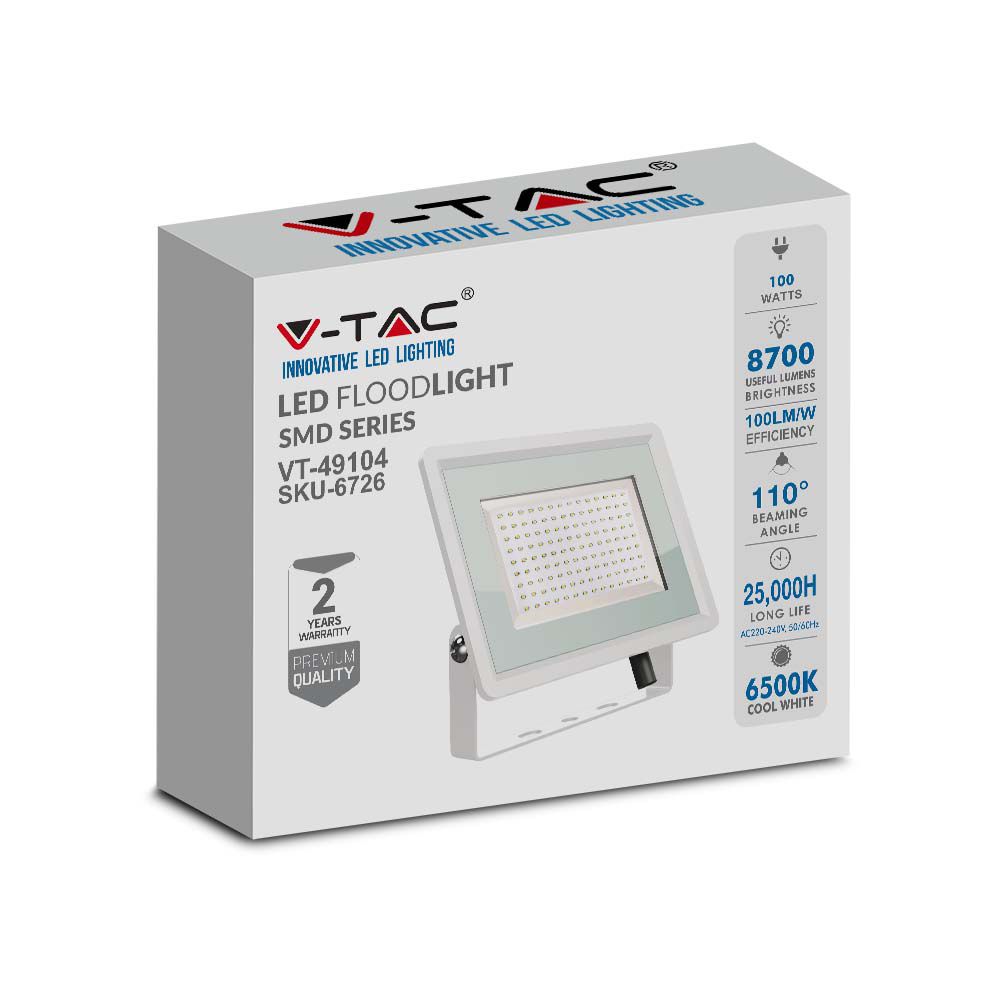 100W Naświetlacz LED / Seria: F-Class / Barwa:6500K / Obudowa: Biała