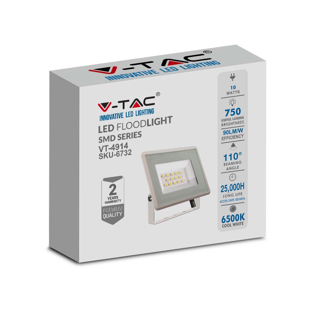 10W Naświetlacz LED / Seria: F-Class / Barwa:6500K / Obudowa: Biała