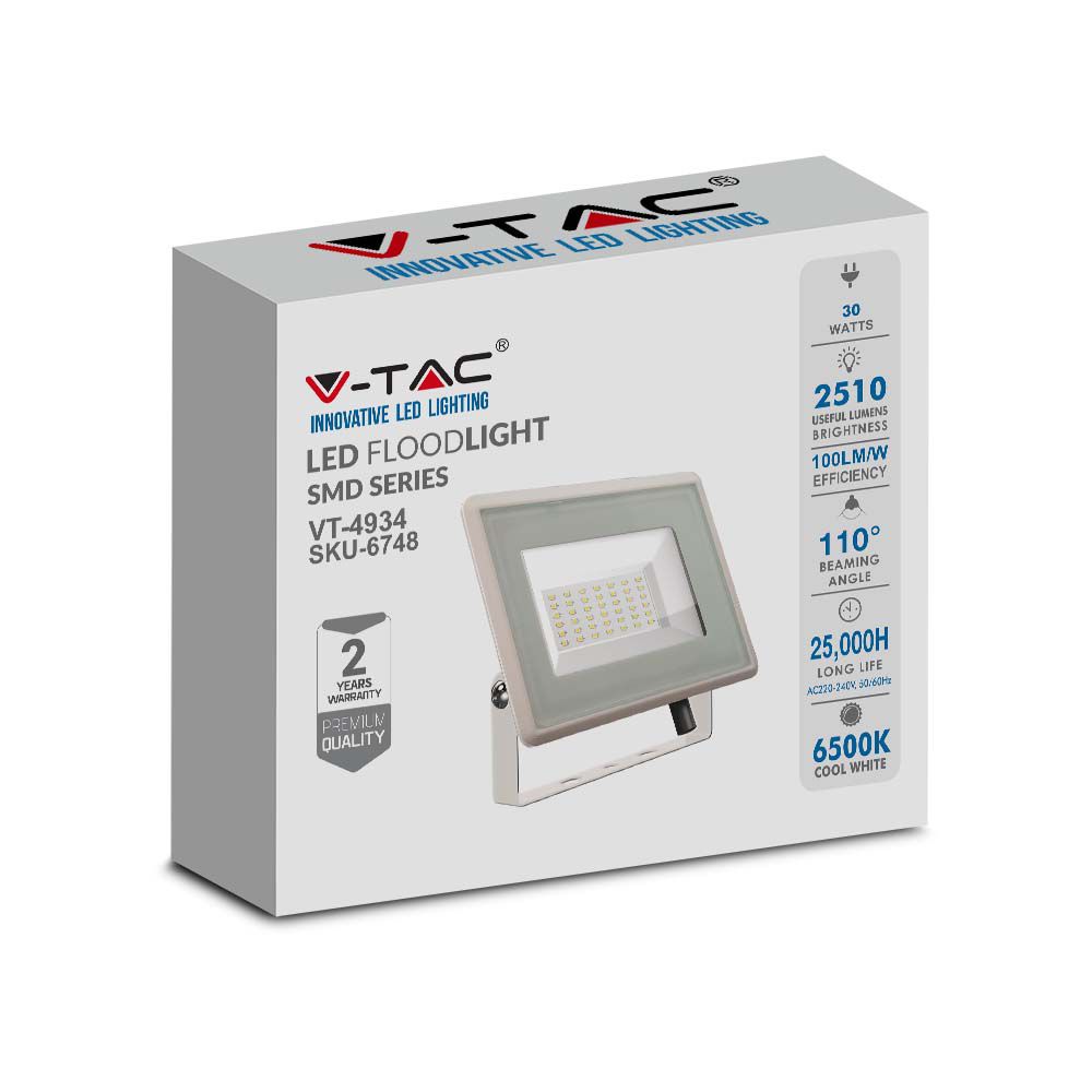 30W Naświetlacz LED / Seria: F-Class / Barwa:6500K / Obudowa: Biała