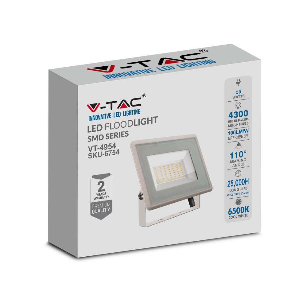 50W Naświetlacz LED / Seria: F-Class / Barwa:6500K / Obudowa: Biała