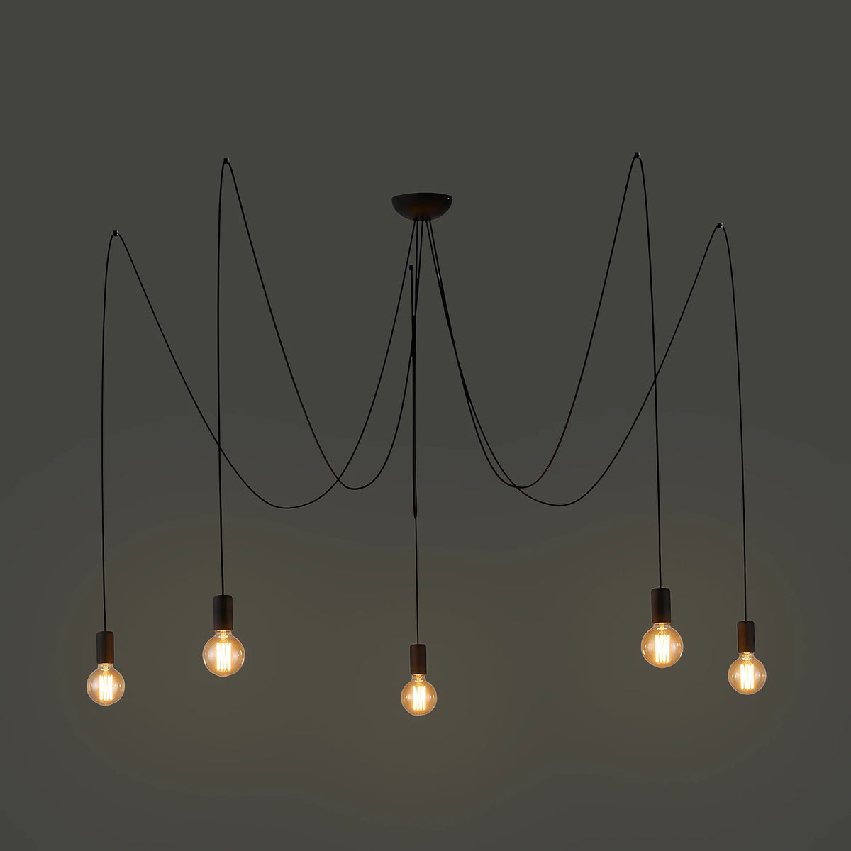 Nowodvorski Lampa wisząca SPIDER 25W only LED 50/60Hz - Przewód w oplocie - Czarny II 6788 - lampa włączona