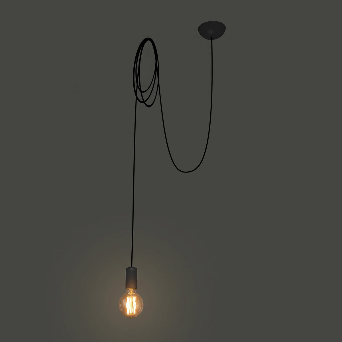 Nowodvorski Lampa wisząca SPIDER 25W only LED 50/60Hz - Przewód w oplocie - Czarny III 6792 - lampa włączona