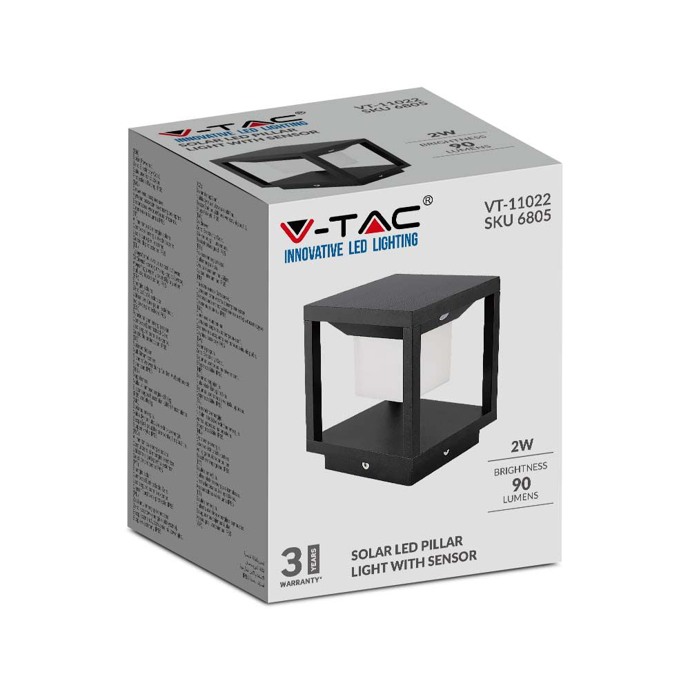 2W Lampa ogrodowa LED solarna / Barwa:3000K / Obudowa: Czarna