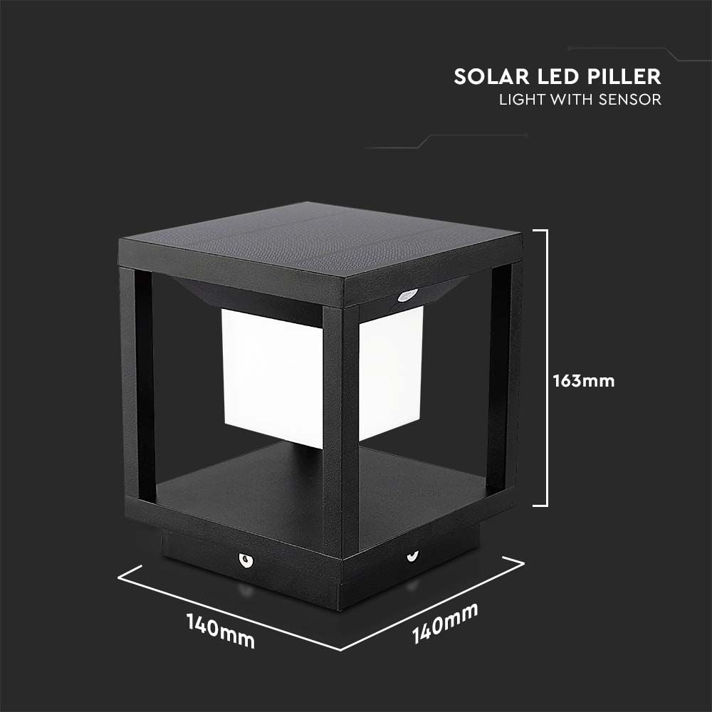 2W Lampa ogrodowa LED solarna / Barwa:3000K / Obudowa: Czarna