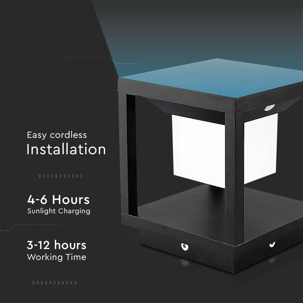 2W Lampa ogrodowa LED solarna / Barwa:3000K / Obudowa: Czarna