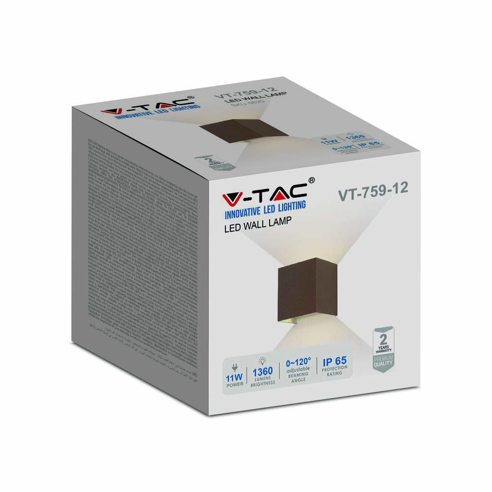 11W Kinkiet kwadratowy LED / CHIP BRIDGELUX / Barwa:3000K / Brązowy