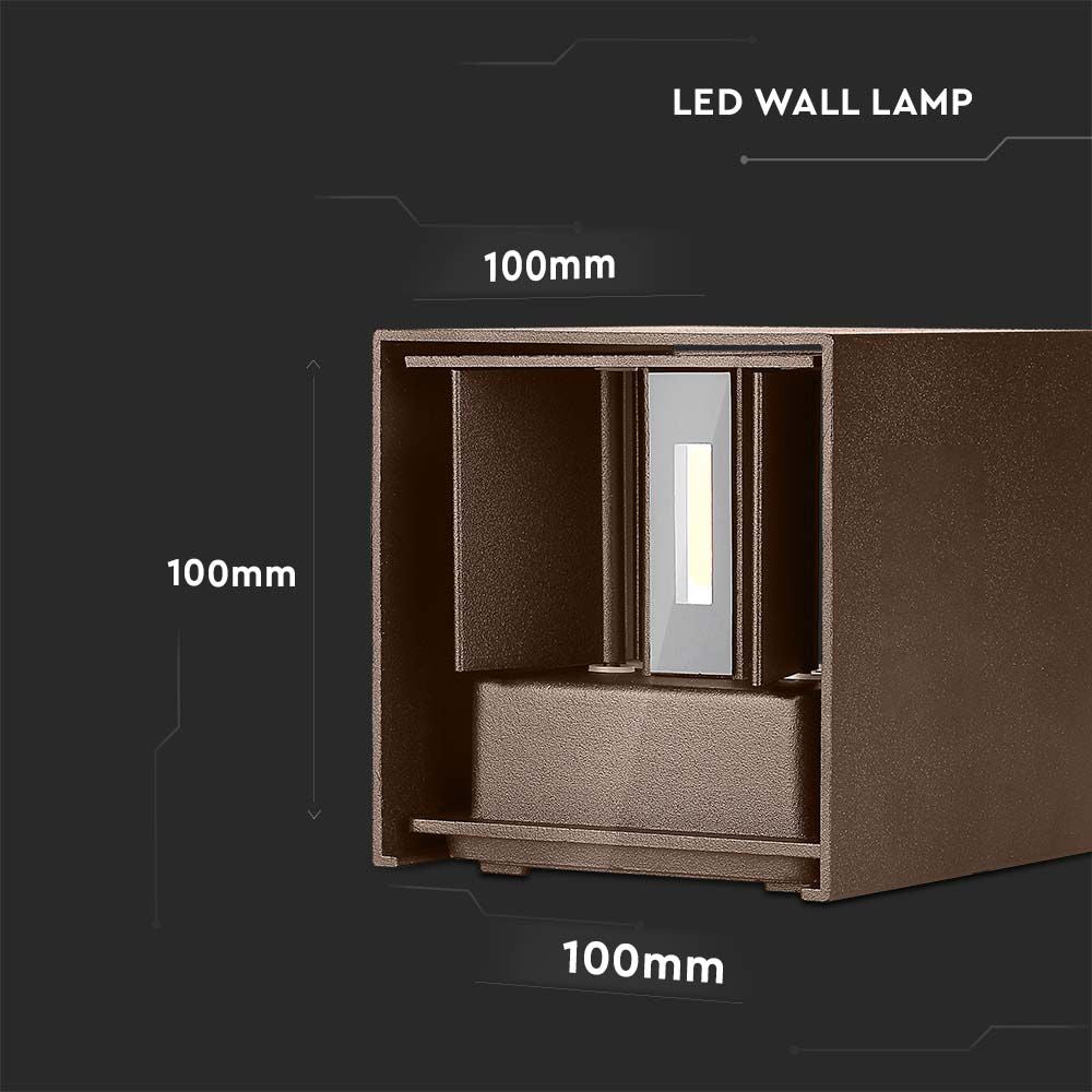 11W Kinkiet kwadratowy LED / CHIP BRIDGELUX / Barwa:3000K / Brązowy
