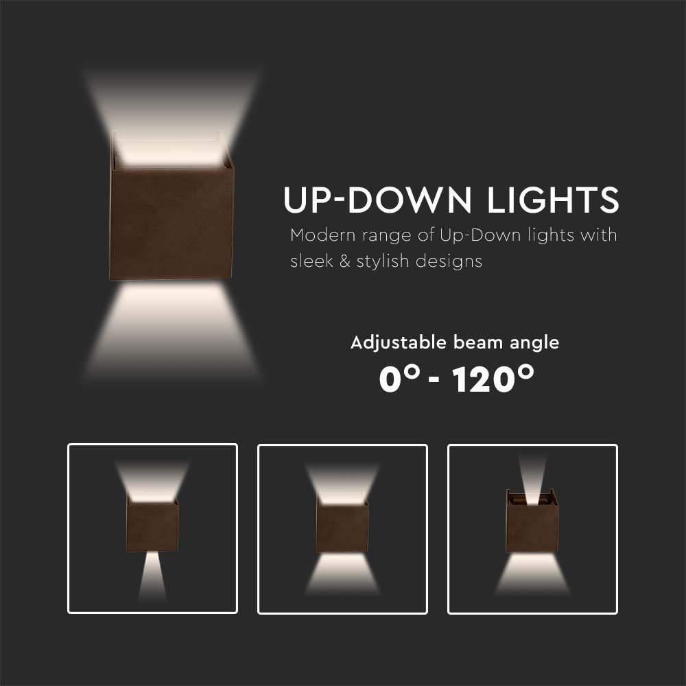 11W Kinkiet kwadratowy LED / CHIP BRIDGELUX / Barwa:3000K / Brązowy