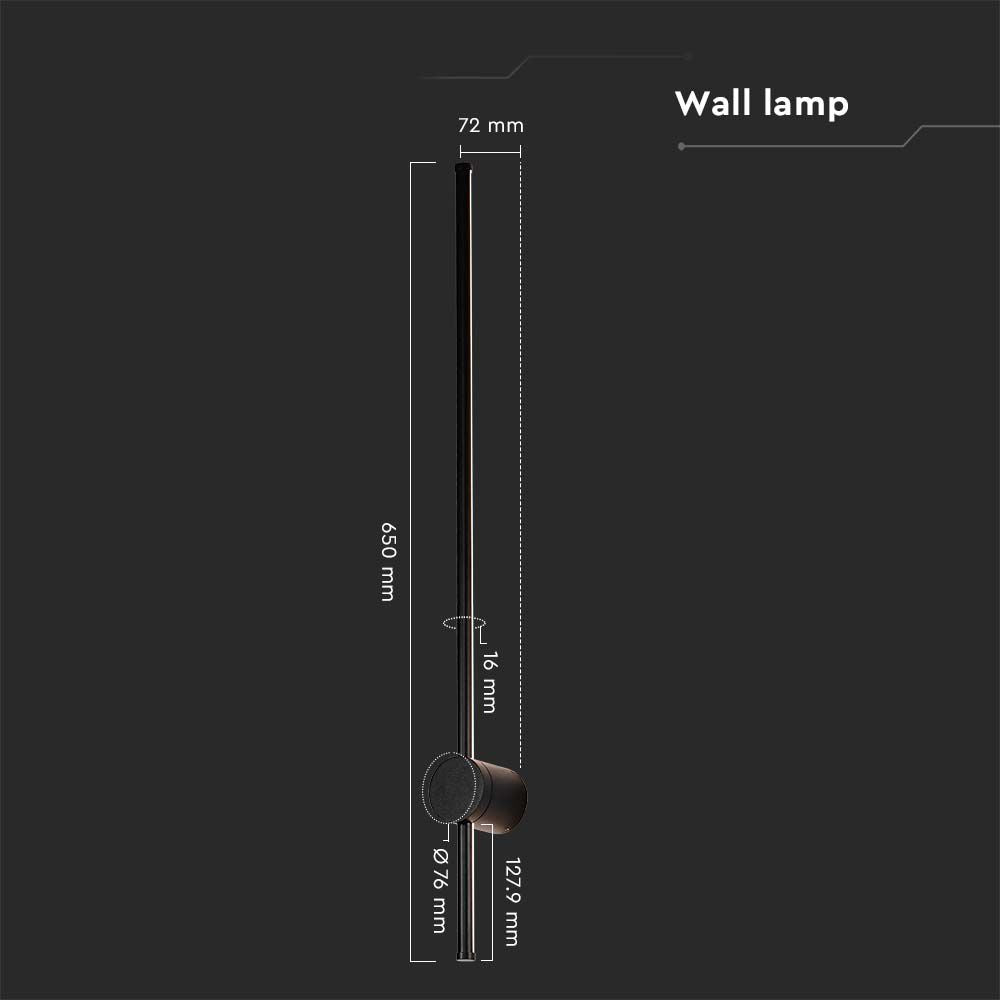 12W Lampa ścienna LED / Barwa: 3000K / Obudowa: Czarny / IP54 / Pionowa