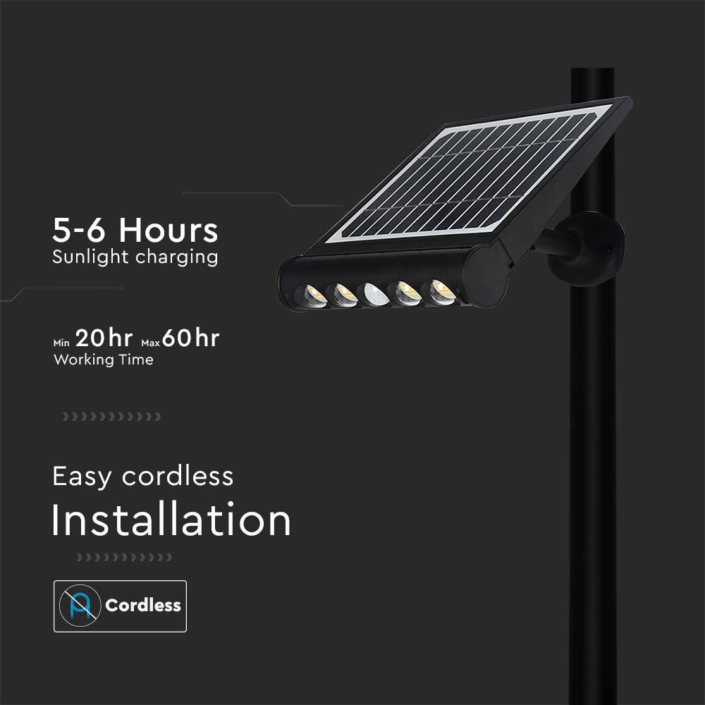8W Solarny Naświetlacz LED z czujnikiem ruchu / Barwa:6000K / Obudowa: Czarna / IP65