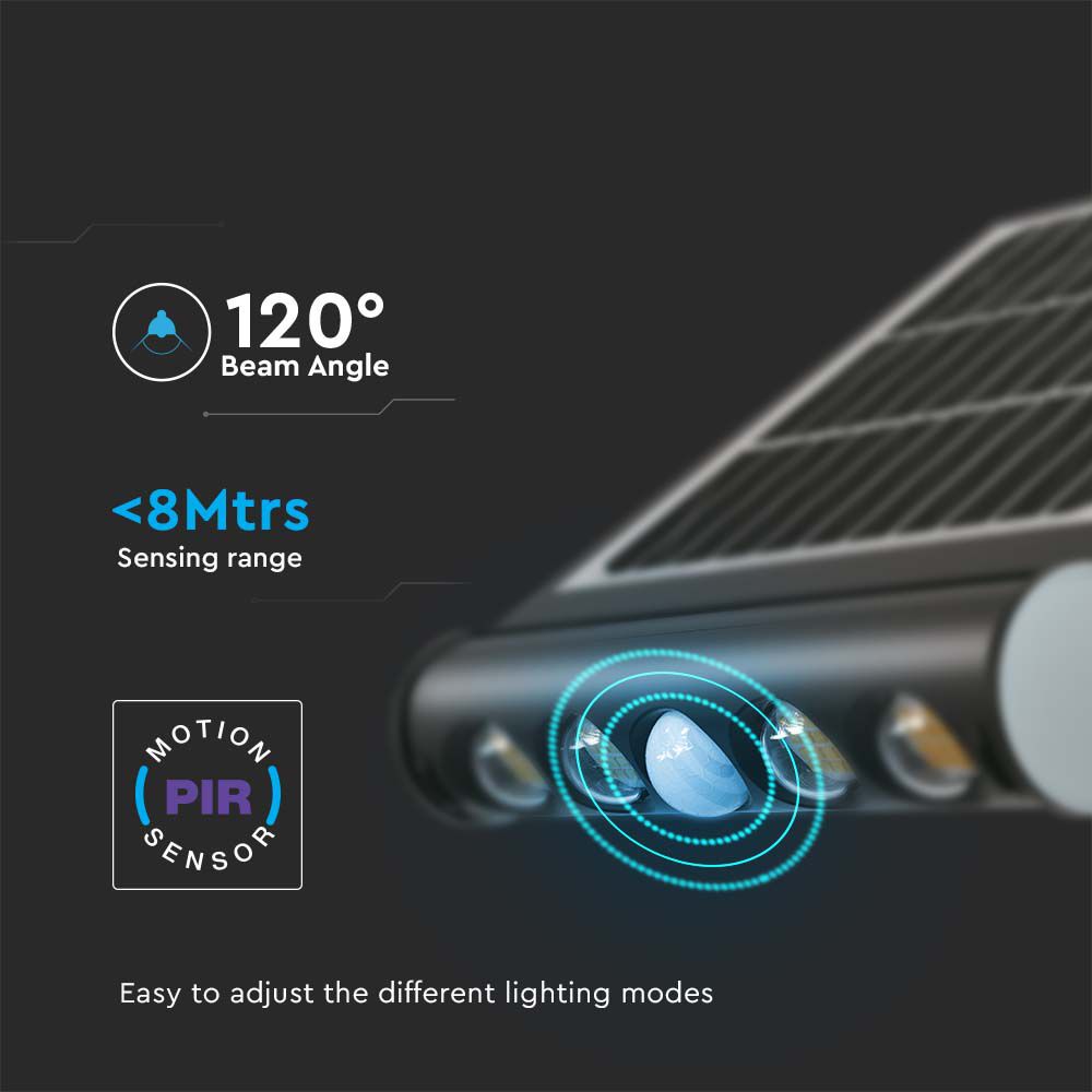 8W Solarny Naświetlacz LED z czujnikiem ruchu / Barwa:6000K / Obudowa: Czarna / IP65