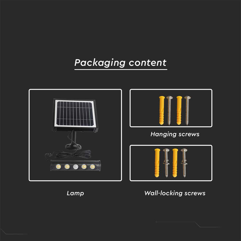 8W Solarny Naświetlacz LED z czujnikiem ruchu / Barwa:3000K / Obudowa: Czarna / IP65