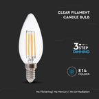 4W C35 Żarówka LED Filament / Klosz Transparentny / Barwa:3000K / Ściemniana - 3 stopnie / Trzonek:E14