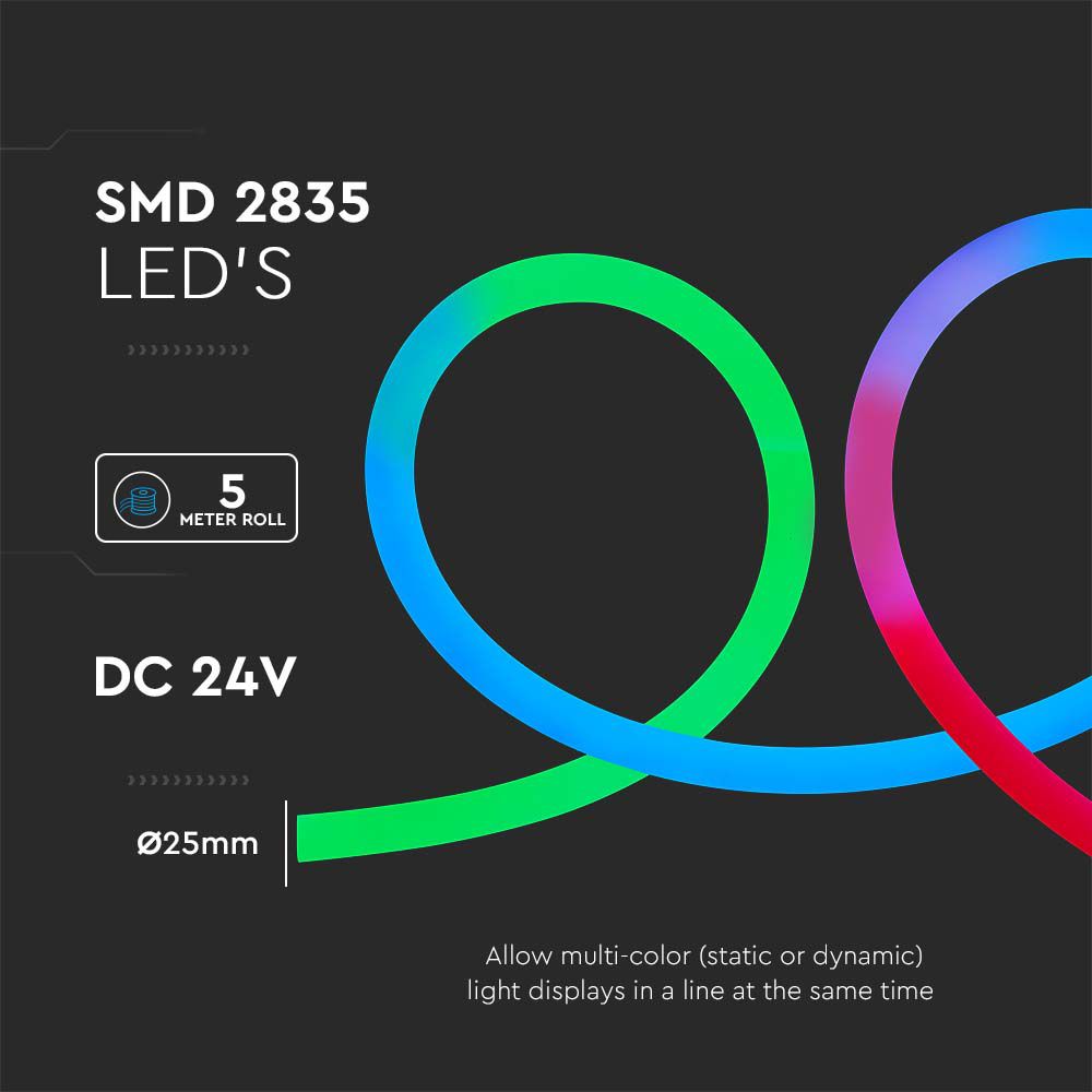 10W NEON FLEX okrągły / Barwa: RGB / Zasilanie: 24V / IP20 / Rolka:10m