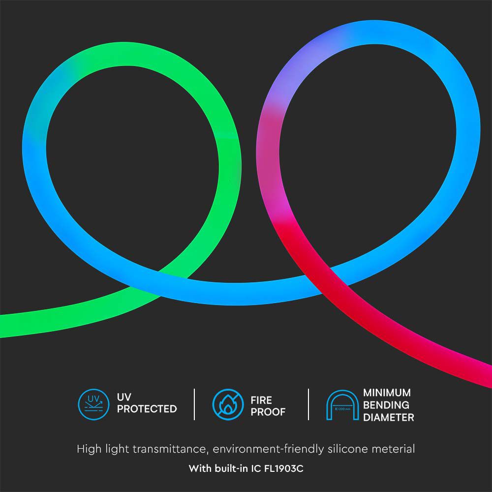10W NEON FLEX okrągły / Barwa: RGB / Zasilanie: 24V / IP20 / Rolka:10m