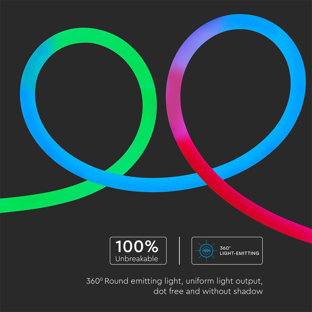 10W NEON FLEX okrągły / Barwa: RGB / Zasilanie: 24V / IP20 / Rolka:10m