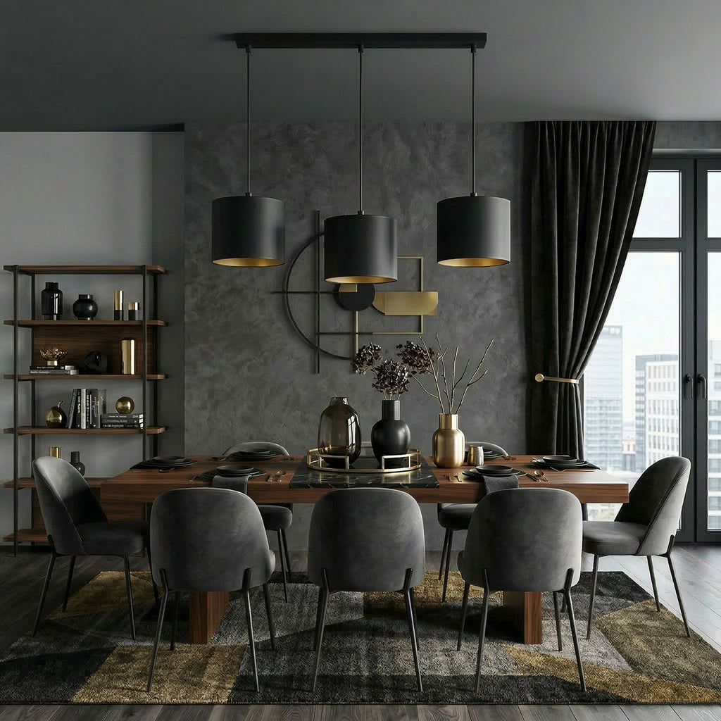 żyrandol Arden listwa, black, cylinder shade dia 180, h 150 black/gold 3xE27