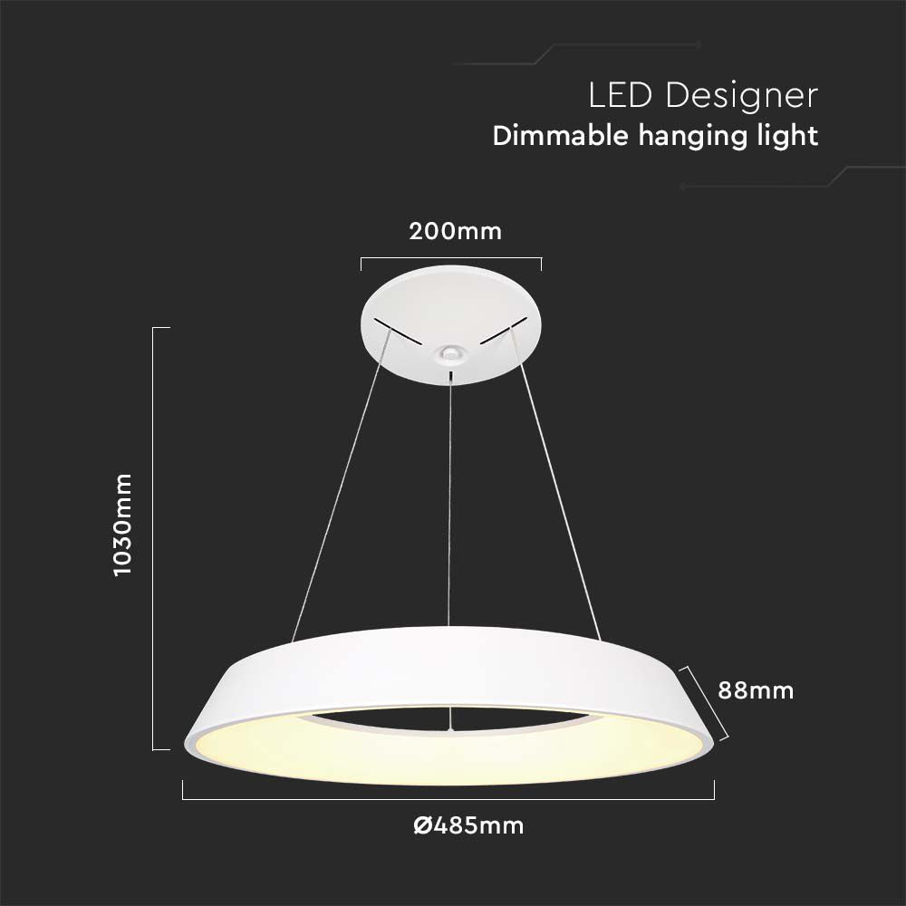 48W Lampa wisząca dekoracyjna LED Triac / Ściemniana / 3000K / Kolor: Biały