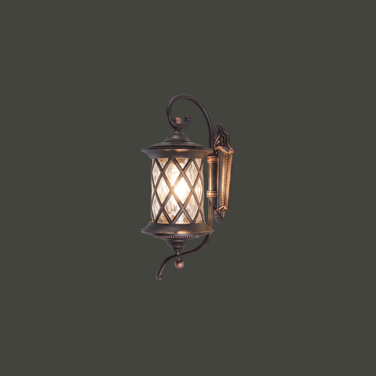 Nowodvorski Lampa ścienna natynkowa LANTERN 25W only LED 50/60Hz IP23 - Aluminium lakierowane - Czarny patynowany miedzią 6911 - lampa włączona