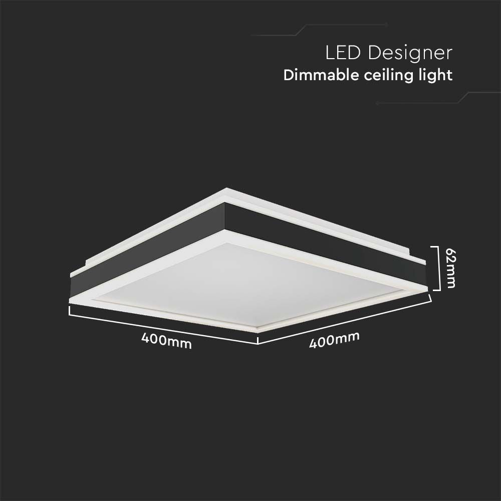 38W Lampa dekoracyjna LED 4000K / Kolor: Czarny / Kształt: Kwadratowy
