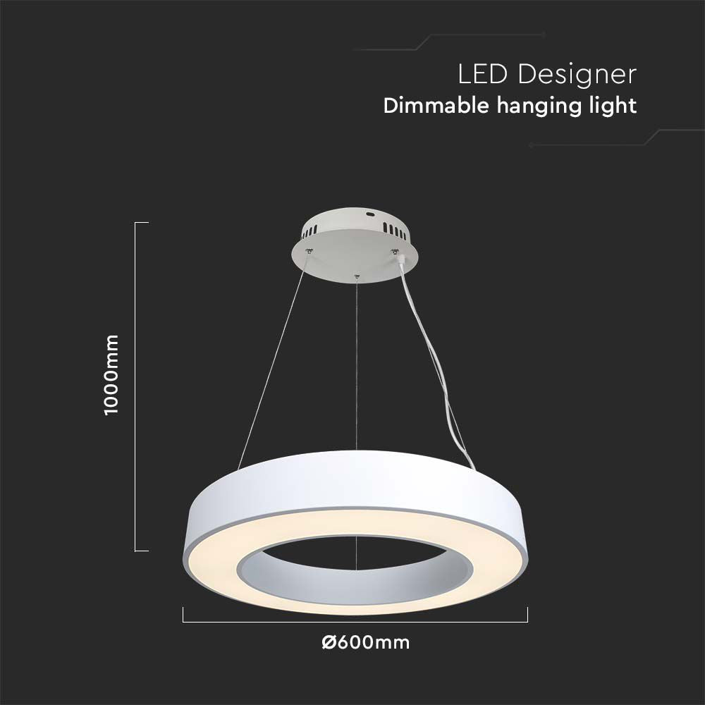 50W Lampa wisząca dekoracyjna LED Triac / Ściemniana / 4000K / Kolor: Biały