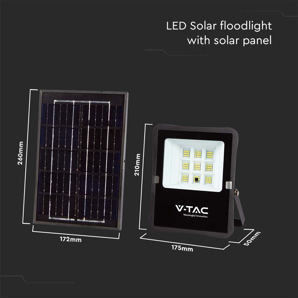 6W Naświetlacz LED solarny / Panel z przewodem / Pilot / Barwa:6400K / Obudowa: Czarna