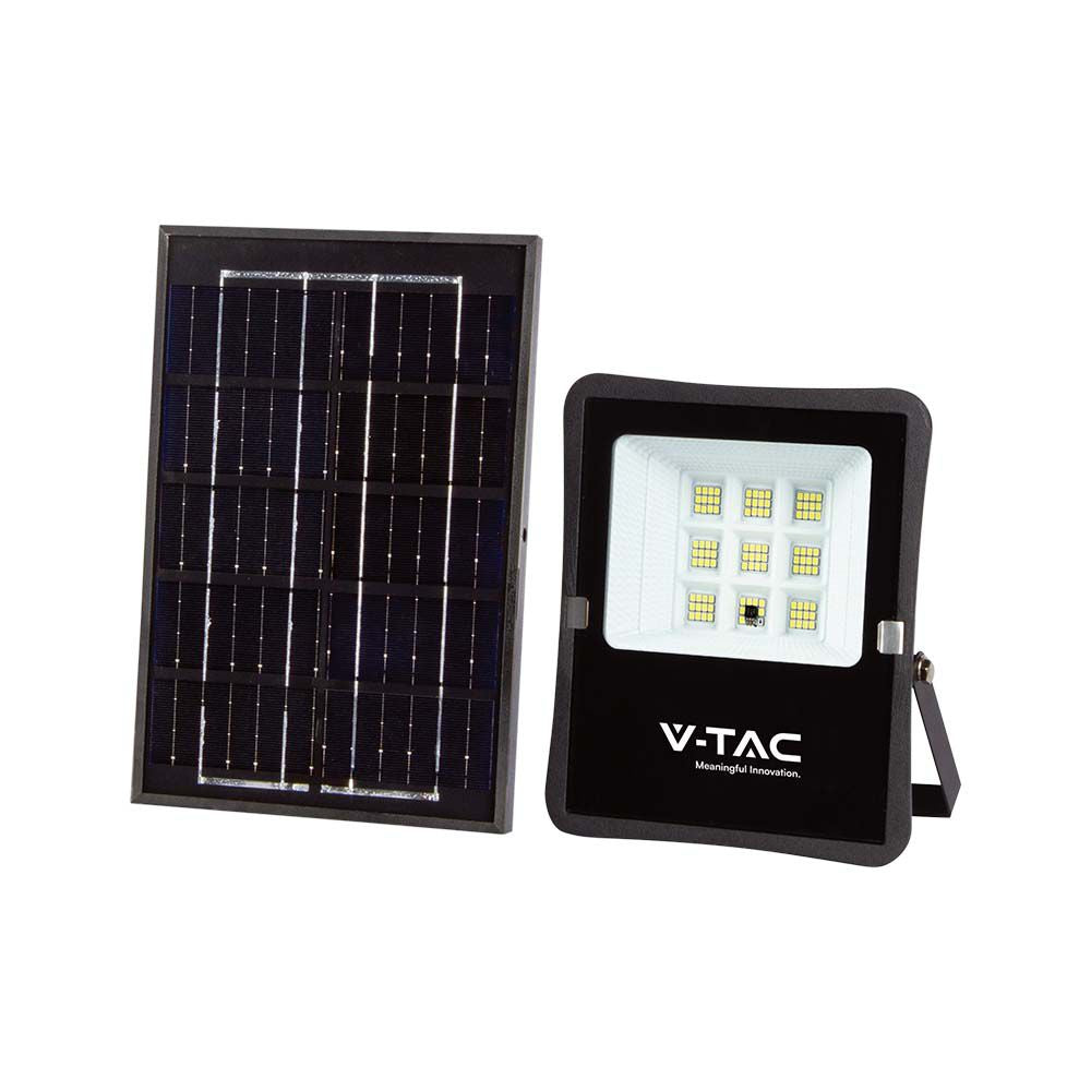 6W Naświetlacz LED solarny / Panel z przewodem / Pilot / Barwa:4000K / Obudowa: Czarna