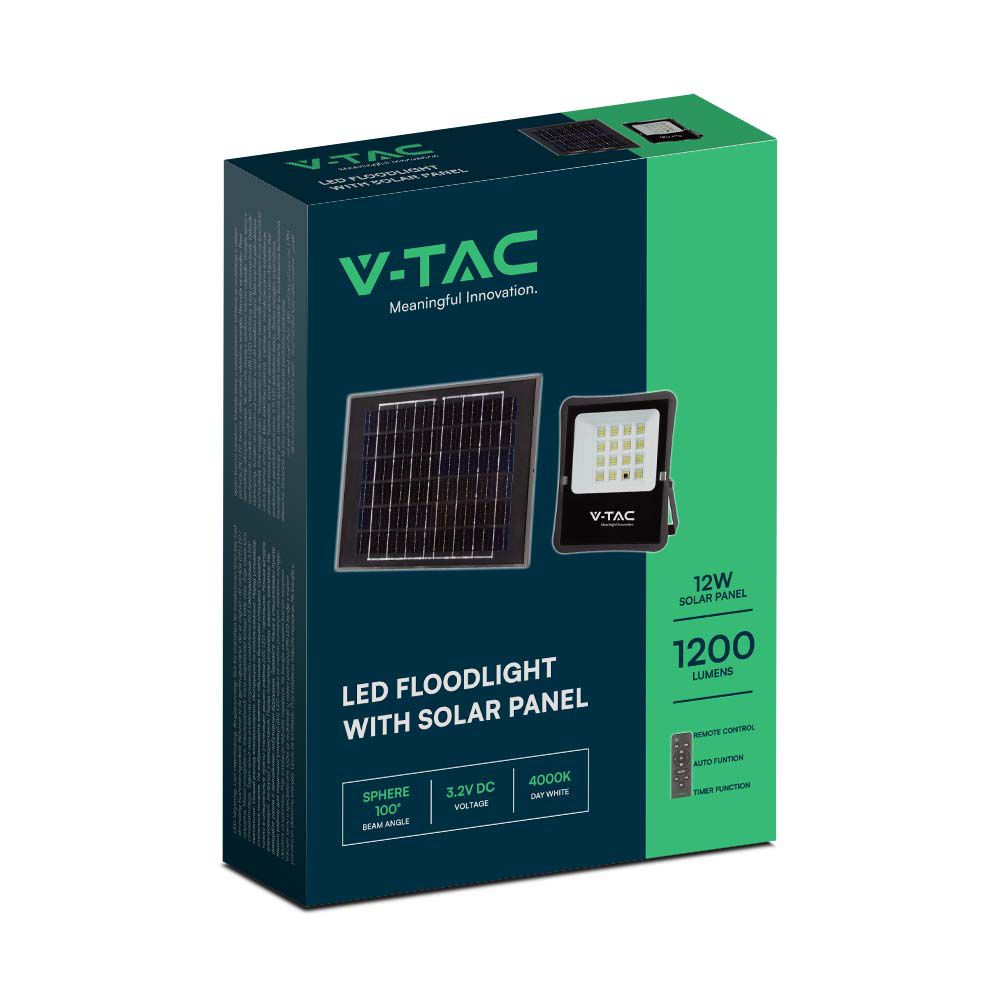 12W Naświetlacz LED solarny / Panel z przewodem / Pilot / Barwa:4000K / Obudowa: Czarna