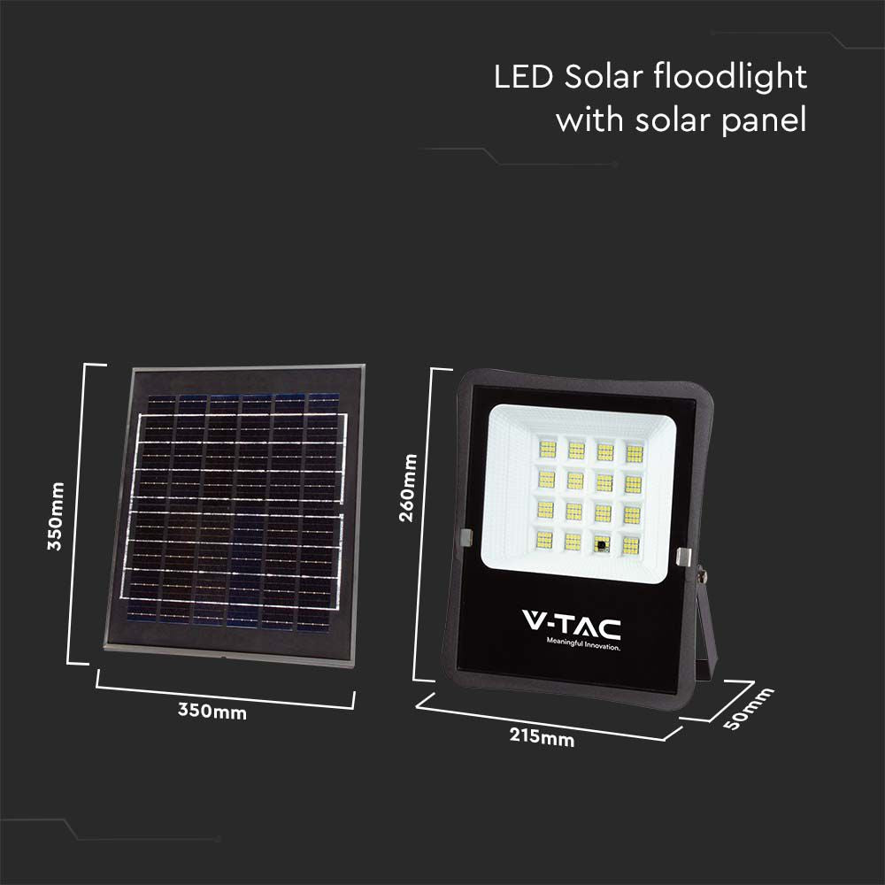 12W Naświetlacz LED solarny / Panel z przewodem / Pilot / Barwa:6400K / Obudowa: Czarna