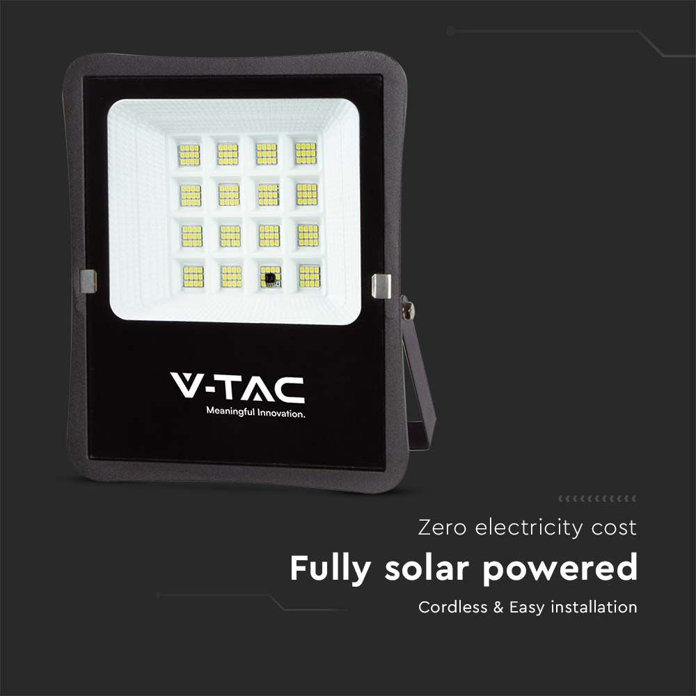20W Naświetlacz LED solarny / Panel z przewodem / Pilot / Barwa:6400K / Obudowa: Czarna