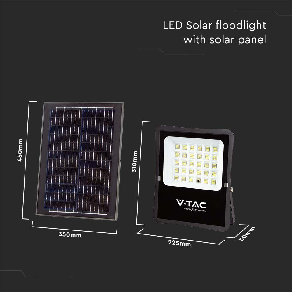 20W Naświetlacz LED solarny / Panel z przewodem / Pilot / Barwa:4000K / Obudowa: Czarna