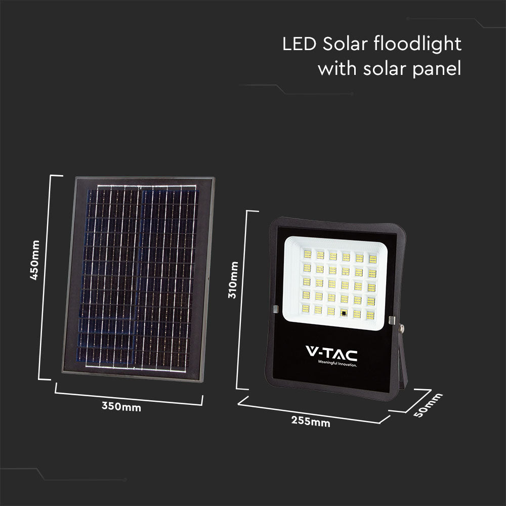 20W Naświetlacz LED solarny / Panel z przewodem / Pilot / Barwa:6400K / Obudowa: Czarna
