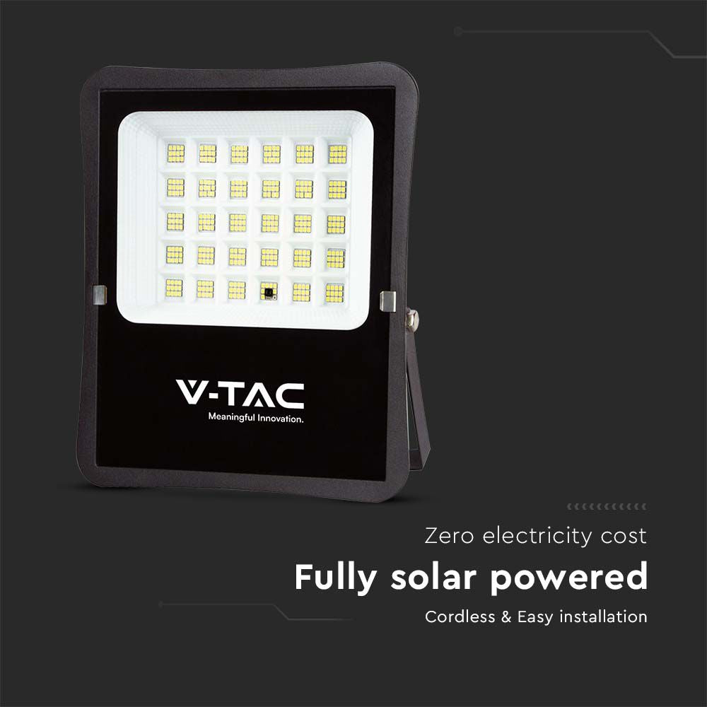 20W Naświetlacz LED solarny / Panel z przewodem / Pilot / Barwa:6400K / Obudowa: Czarna