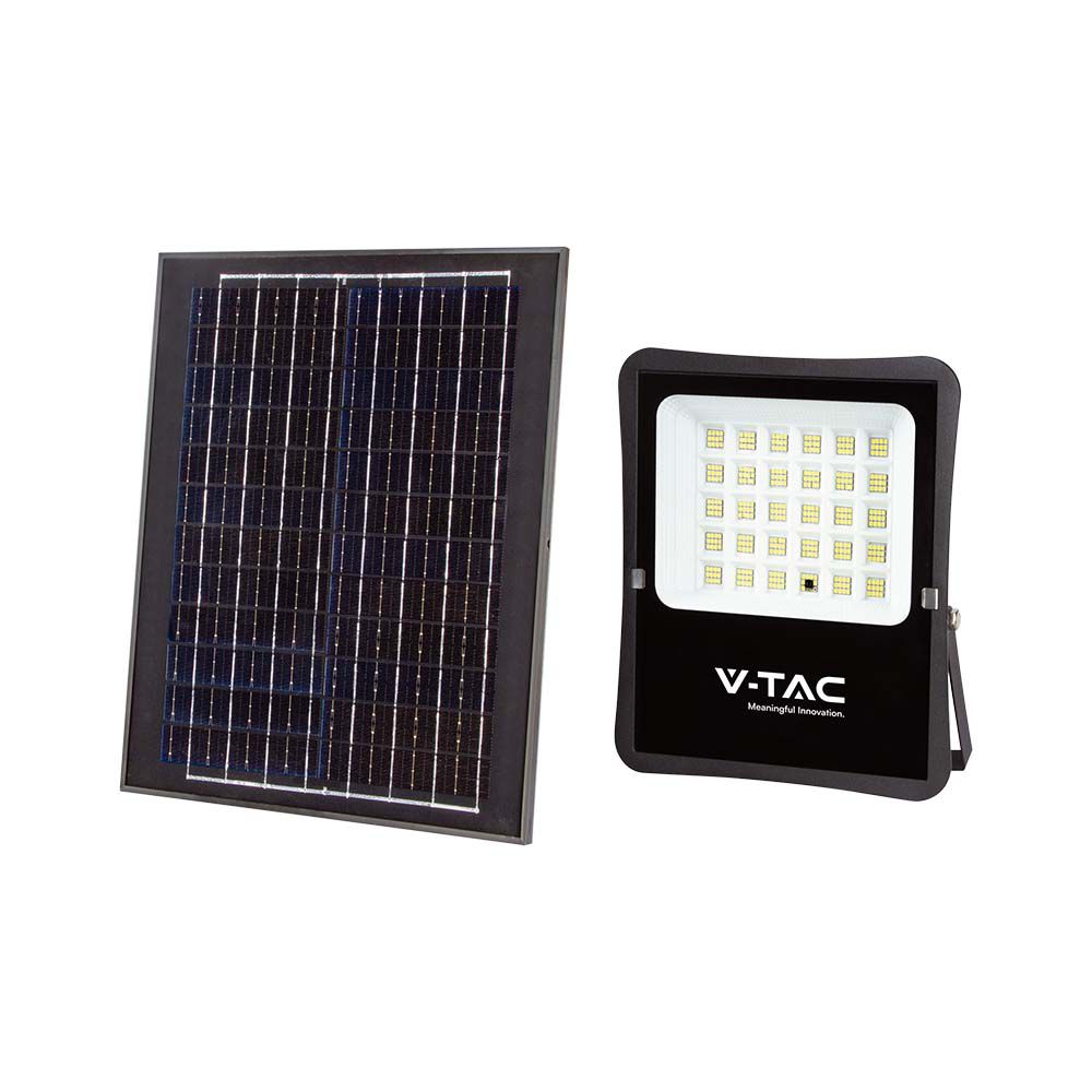 20W Naświetlacz LED solarny / Panel z przewodem / Pilot / Barwa:6400K / Obudowa: Czarna