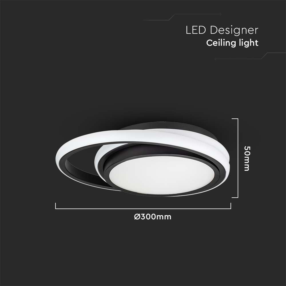24W Lampa dekoracyjna LED / Barwa: 4000K/ Kolor: Czarny DOUBLE / Kształt: Okrągły