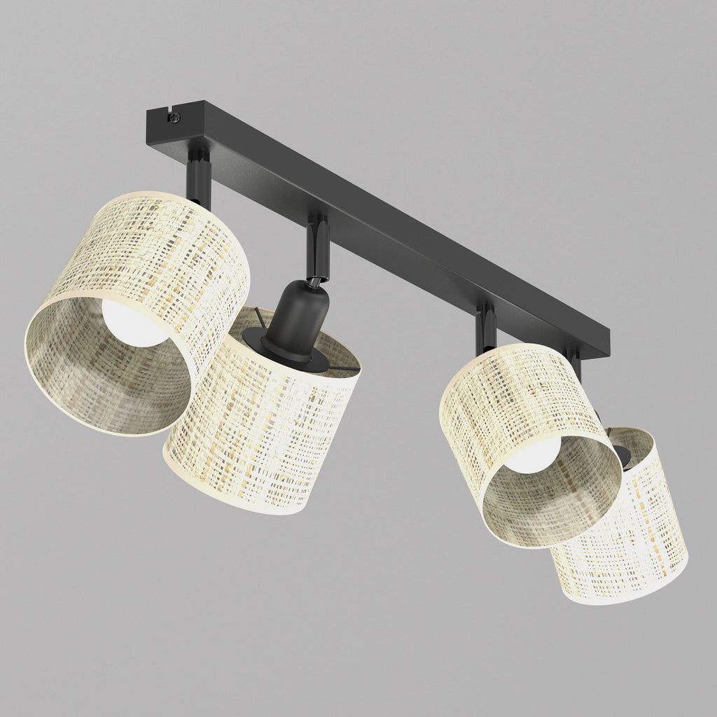 spot Rattan line bar 600 black, shade dia 100, h 100, 4xE27