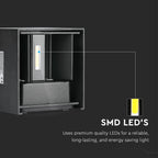 12W Kinkiet kwadratowy LED / CHIP BRIDGELUX / Barwa:3000K / Czarny