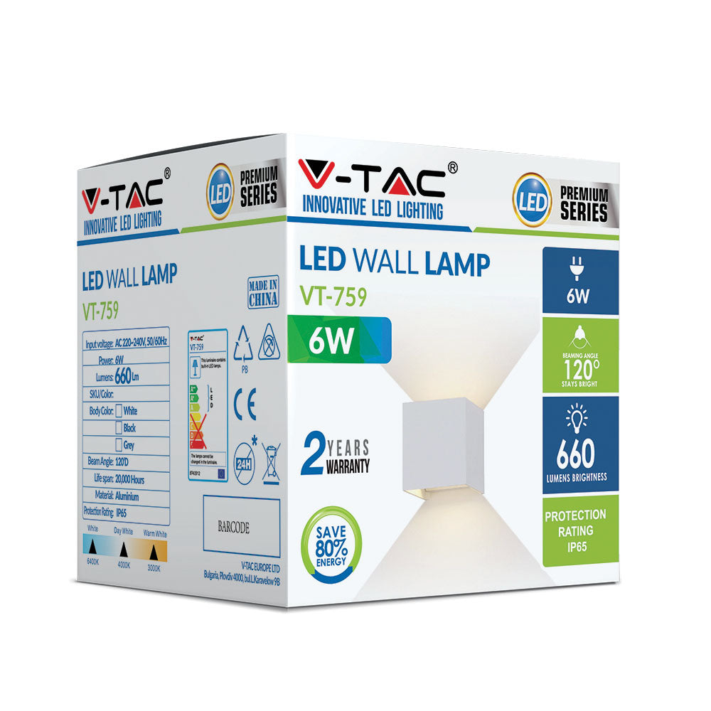 6W Kinkiet kwadrat LED / CHIP BRIDGELUX / Barwa:3000K / Biały
