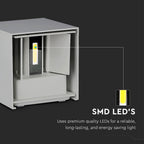 12W Kinkiet kwadratowy LED / CHIP BRIDGELUX / Barwa:3000K / Szary