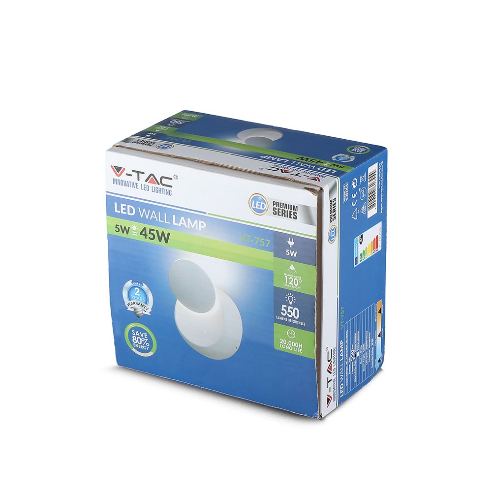 5W Kinkiet okrągły LED / CHIP BRIDGELUX / Barwa:3000K / Biały