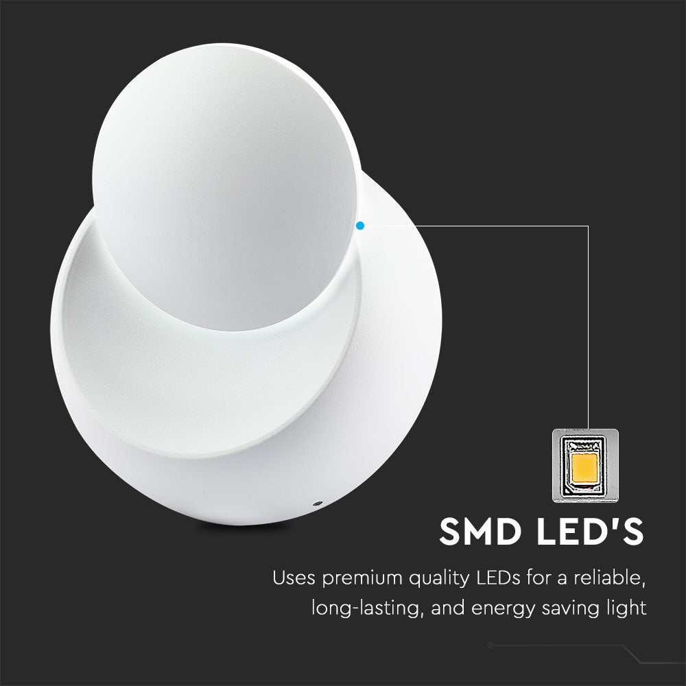 5W Kinkiet okrągły LED / CHIP BRIDGELUX / Barwa:3000K / Biały