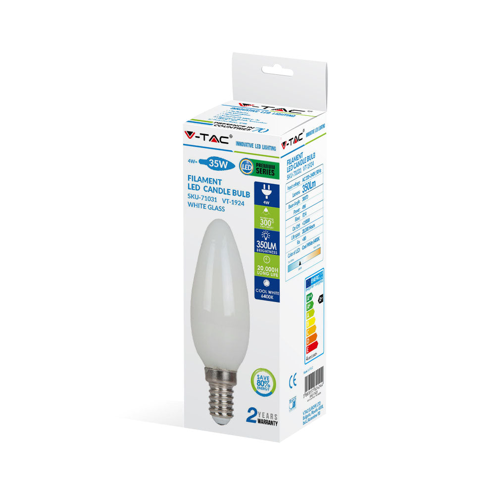 4W Żarówka LED Filament / Klosz: Mleczny / Barwa:6400K / Trzonek:E14